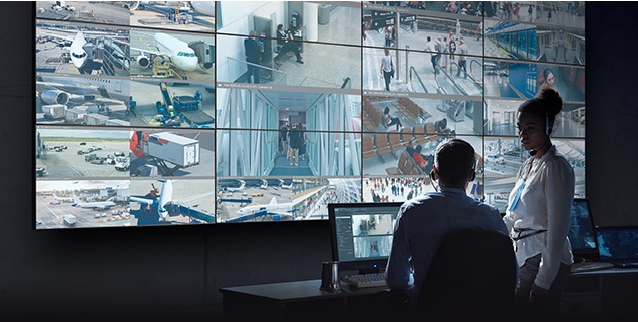 Security camera video wall monitoring center